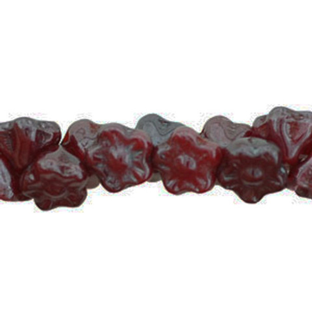 Button Style Flower Czech Glass Beads 7mm LUSTER OXBLOOD