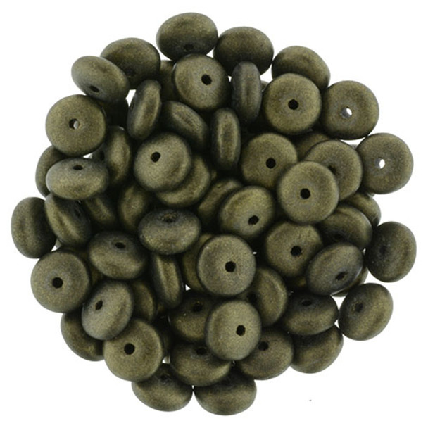 Czech Glass Beads Rondelle Disc METALLIC SUEDE DK GREEN 6mm