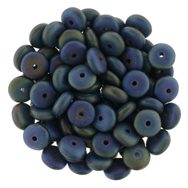 Czech Glass Beads Rondelle Disc MATTE IRIS BLUE
