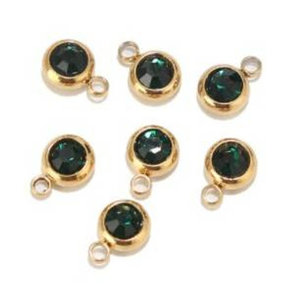 Crystal Birthstone EMERALD Charm 6mm Gold Plated