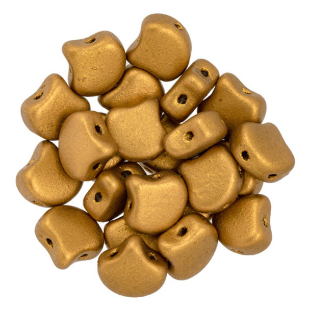 2-Hole GINKGO LEAF Czech Glass Beads  Matte - Metallic Antique Gold