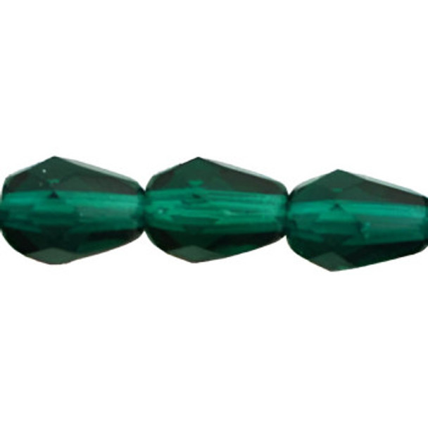 Faceted Vertical Teardrop Beads Czech Glass Firepolish EMERALD 7x5mm