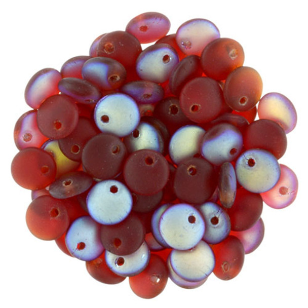 Czech Glass Lentil Beads MATTE SIAM RUBY AB 6mm