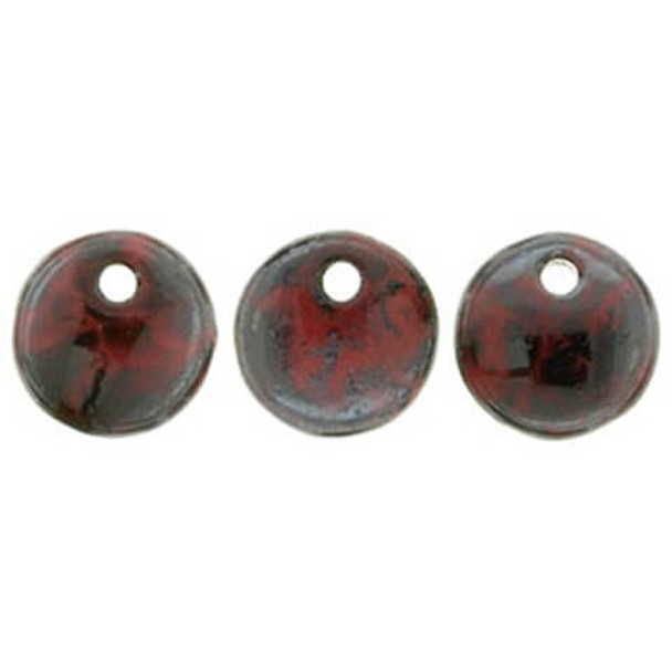 Czech Glass Lentil Beads OPAQUE RED BLACK PICASSO