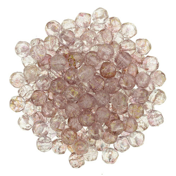 Czech Glass English Cut Beads LUSTER TRANSPARENT TOPAZ PINK 3mm