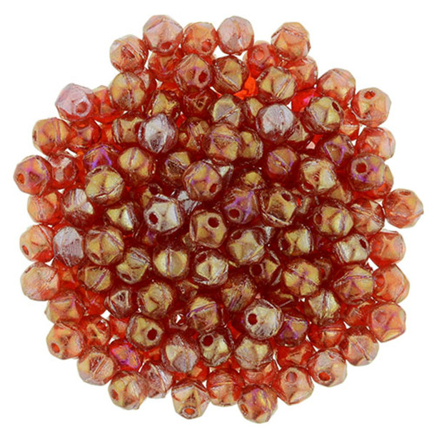 Czech Glass English Cut Beads LUSTER IRIS RUBY 3mm