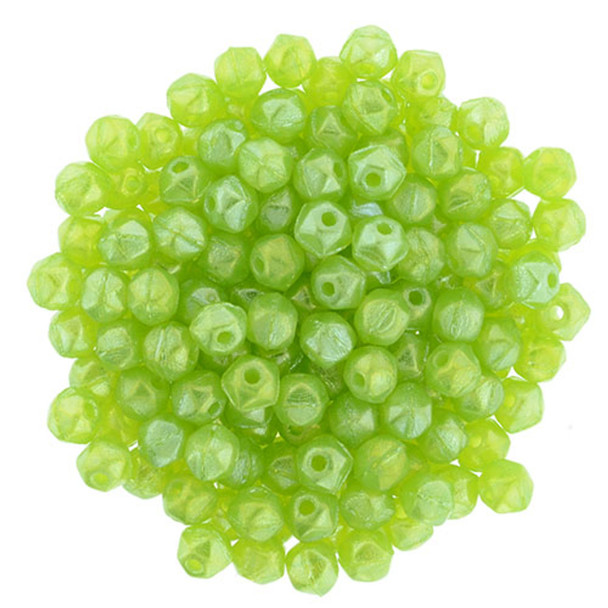 Czech Glass English Cut Beads LUSTER IRIS MILKY DK PERIDOT 3mm