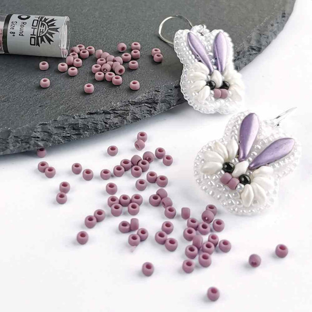 Toho ROUND 8/0 Seed Beads OPAQUE FROSTED LAVENDER example pic