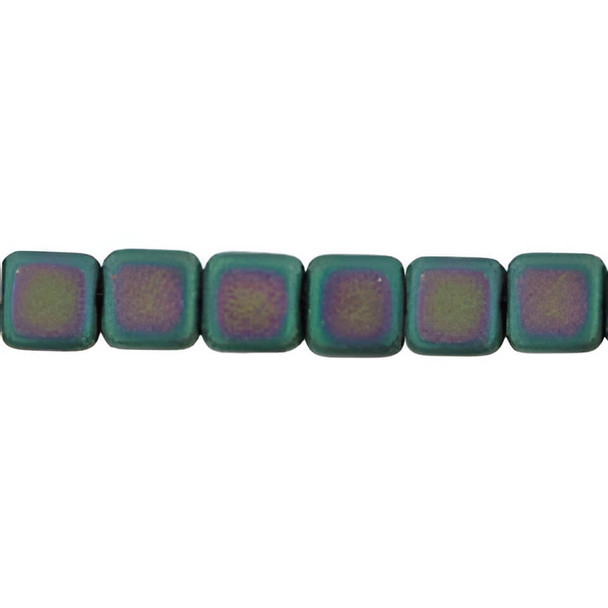 Flat Square Czech Glass Beads 6mm MATTE IRIS PURPLE