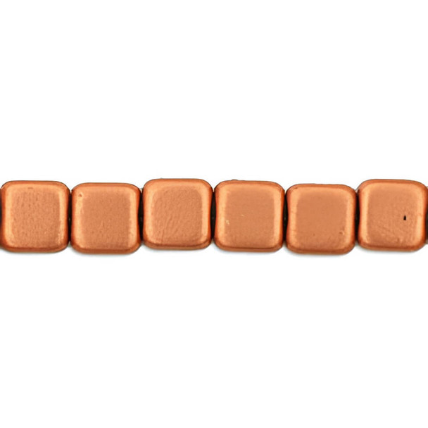 Flat Square Czech Glass Beads 6mm MATTE METALLIC COPPER