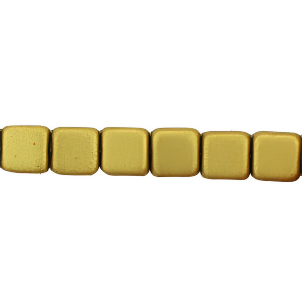 Flat Square Czech Glass Beads 6mm MATTE METALLIC AZTEC GOLD