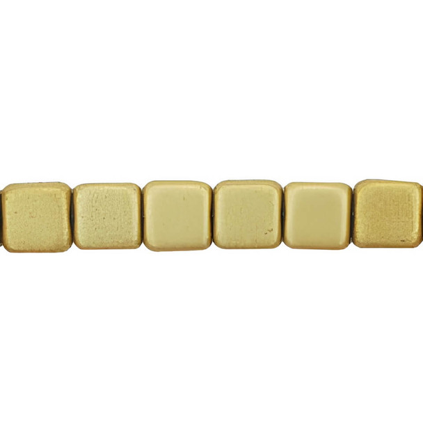 Flat Square Czech Glass Beads 6mm MATTE METALLIC FLAX