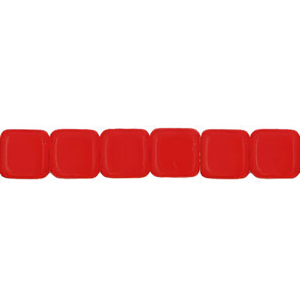 Flat Square Czech Glass Beads 6mm OPAQUE RED