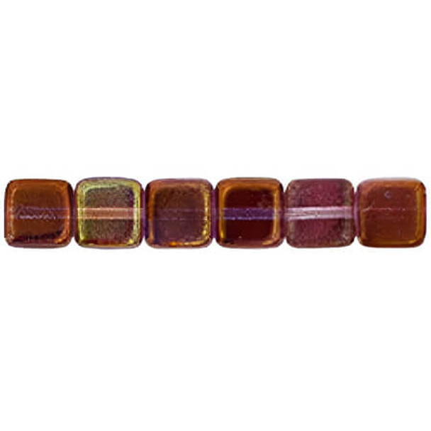 Flat Square Czech Glass Beads 6mm LUSTER AMETHYST CRYSTAL