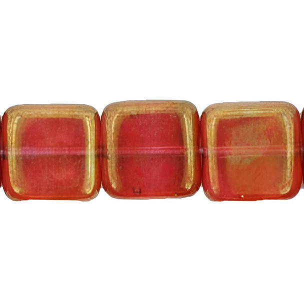 Flat Square Czech Glass Beads 9mm LUSTER ROSE GOLD TOPAZ
