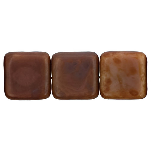 Flat Square Czech Glass Beads 9mm BROWN CARAMEL PICASSO