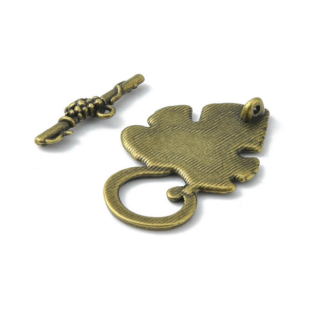 TIBETAN STYLE TOGGLE CLASP-Leaf & Grapes 36x22mm Antique Bronze Plated