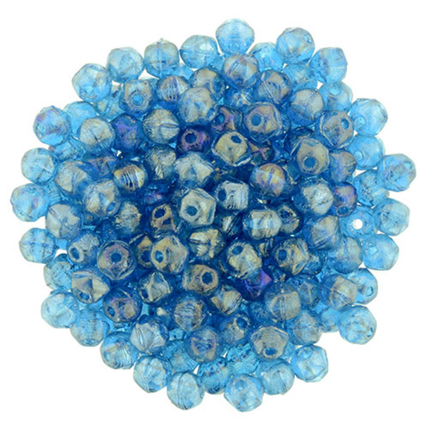 Czech Glass English Cut Beads LUSTER IRIS CAPRI BLUE 3mm