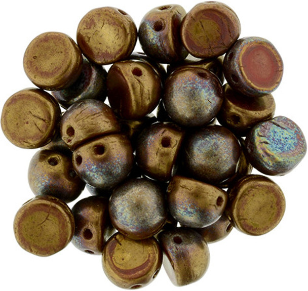 2-Hole Cabochon Beads BRONZE LUSTER IRIS OPAQUE RED