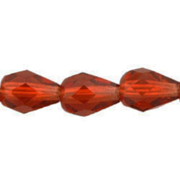 Faceted Vertical Teardrop Beads Czech Glass Firepolish RUFOUS 7x5mm