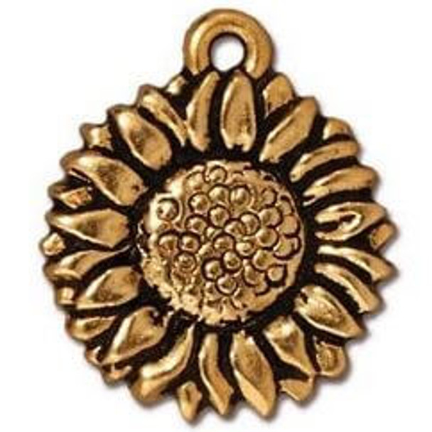 TierraCast CHARM-Sunflower-Antiqued Gold Plated