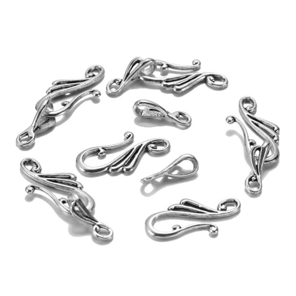 Ancient Style Metal Hook Clasp 25mm Antique Silver Plated (Pack of 10 sets)