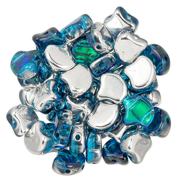 2-Hole GINKGO LEAF Czech Glass Beads  Backlit - Aquamarine