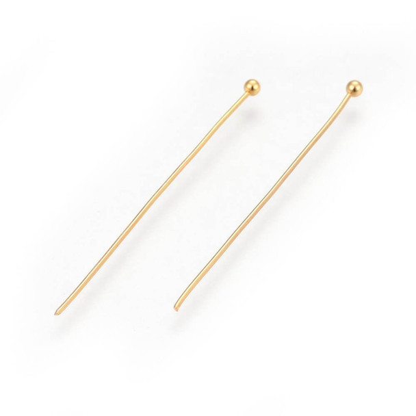 HEAD PIN 21 Gauge 1.5" w/2mm Ball Gold Plated (Pack of 20)