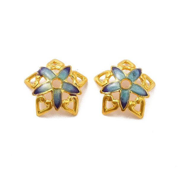 5-PETAL FLOWER BEAD CAP 9.5mm Enamel Gold Plated