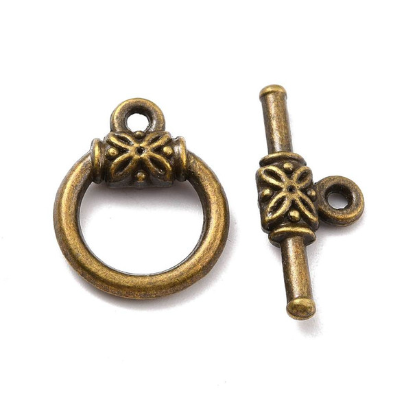 TOGGLE CLASP-Round Leaf Antique Bronze Plated 18mm