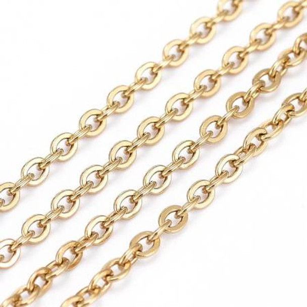 Flat Oval Cable Chain 2.5mm GOLD Plated By The Foot