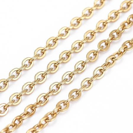 Flat Oval Cable Chain 2.5mm GOLD Plated Stainless Steel By The Foot