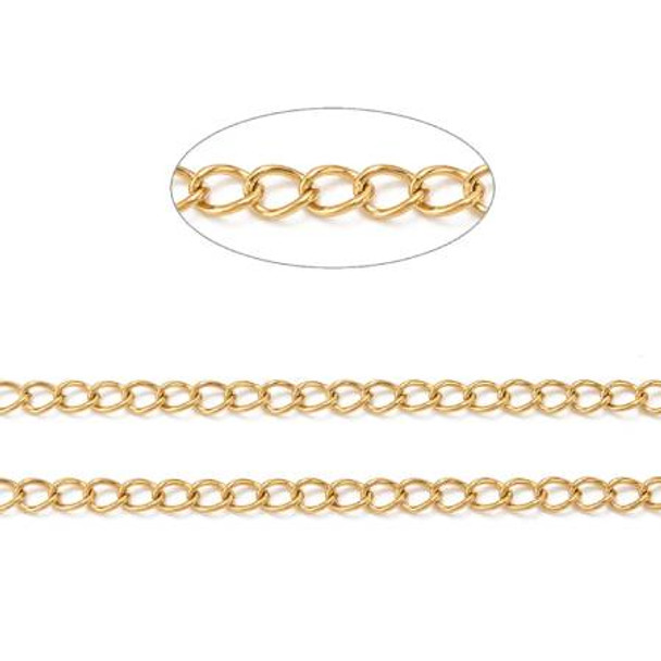 GOLD Plated By The Foot Twisted Oval Curb Chain 4mm