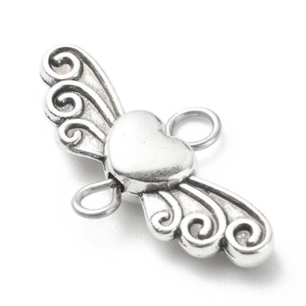 Link Heart with Wing Connector 23.5x13mm Antique Silver
