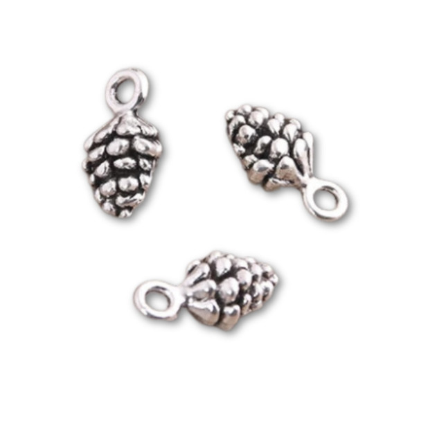 Charm-PINE CONE-12x7mm Antique Silver Plated