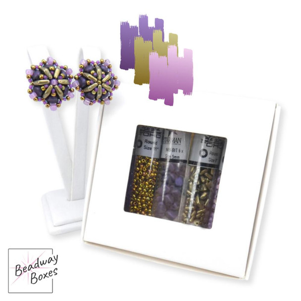 Astral Anise Earrings VIRGO-Lavender Purple Gold Beads Set