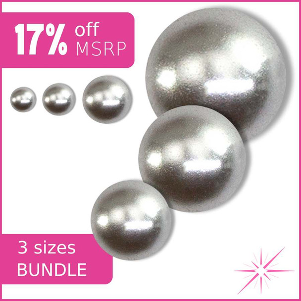 Light Grey Krakovski Crystal Three Sizes Pearls Bundle