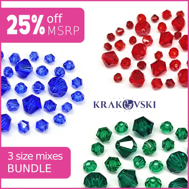 Essentials Krakovski Crystal 3-6mm Bicones Bundle 3 Pack