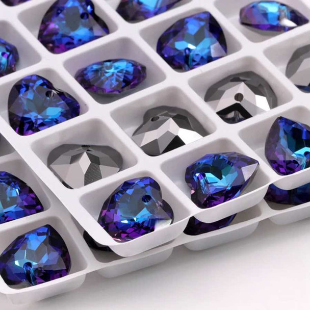 Krakovski Crystal Heart Pendant 8mm BERMUDA BLUE foiled crystal