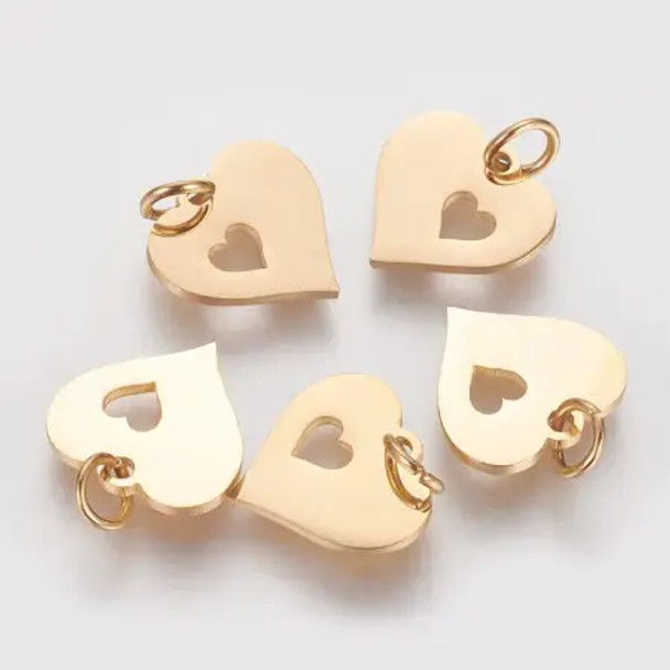 Charm-HEART-12mm Gold Plated Stainless Steel