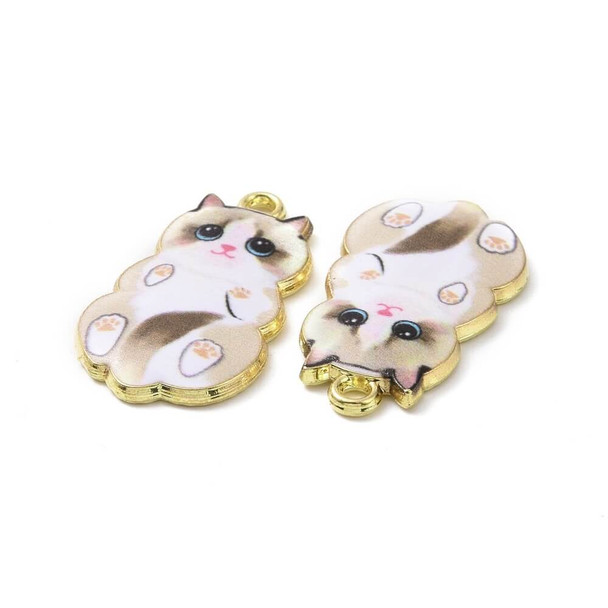 PRINTED CAT-25x14mm- Tan  Lt. Gold Enamel Plated-Charm