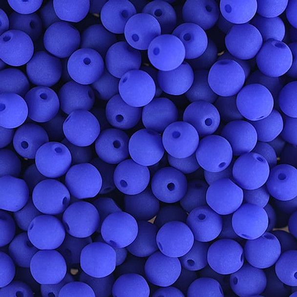 Czech Glass 6mm Round Druk Beads WHITE ALABASTER VELVET BLUE