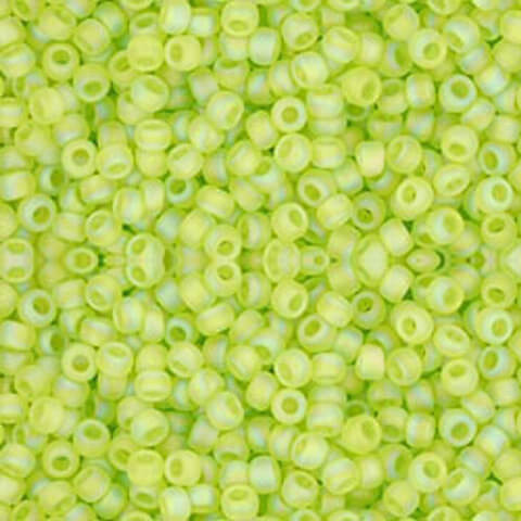 Toho ROUND 11/0 Seed Beads TRANSPARENT RAINBOW FROSTED LIME GREEN (2.5" tube)
