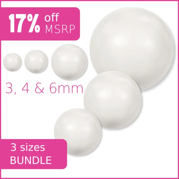 White Swarovski Crystal Three Sizes Pearls Bundle