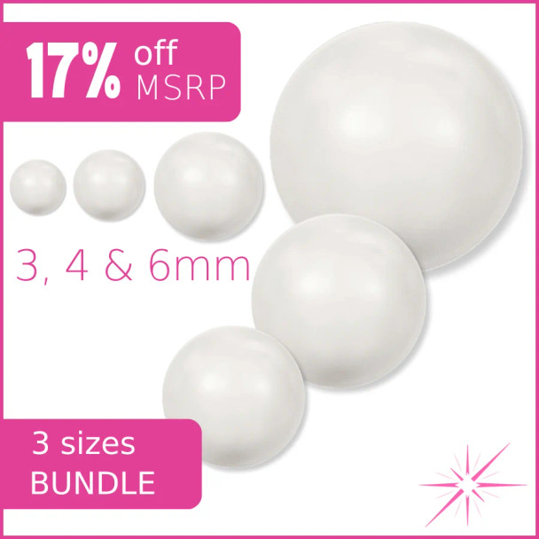 White ELITE Eureka Crystal Three Sizes Pearls Bundle