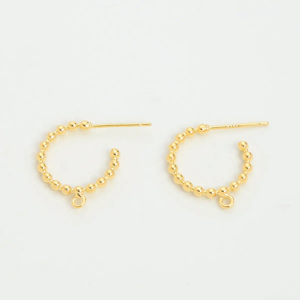 SPHERICAL EARRING POSTS 17mm 18K Gold Plated