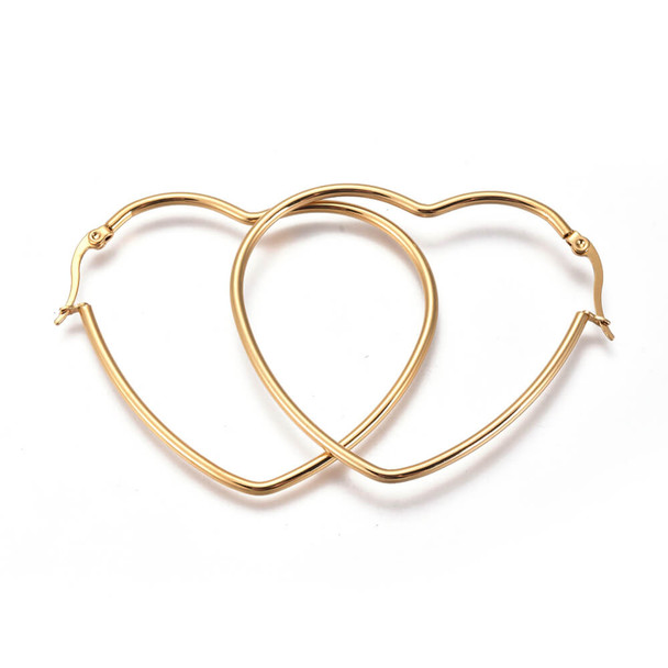 HEART EARRING HOOPS 55mm Gold Plated