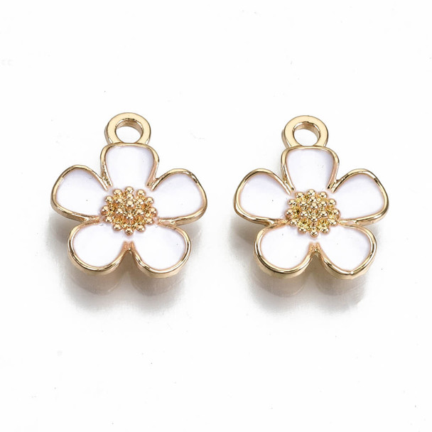 Charm-5-PETAL FLOWER WHITE-20mm Enamel Plated