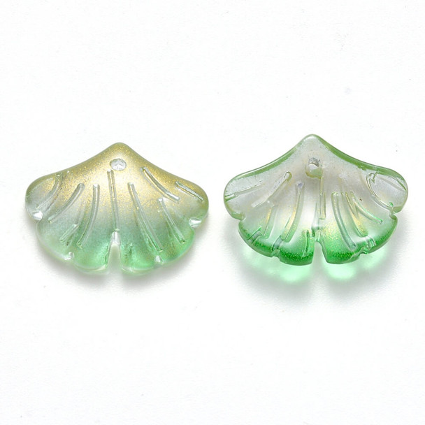Ginkgo Leaf Glass Pendants 20mm GREEN w/ Glitter