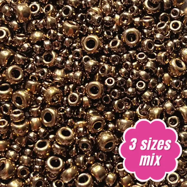 Miyuki ROUND Seed Beads SIZE MIX METALLIC DARK BRONZE (2.5" tube)